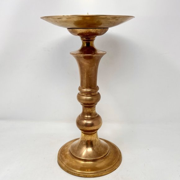 Candleholder Vintage Large Heavy Solid Brass Rustic Boho Country Pillar Style - Picture 1 of 9